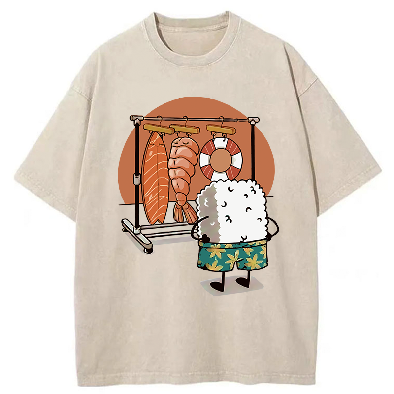 Tokyo-Tiger Sushi Is Getting Ready To Go Swimming Washed T-Shirt