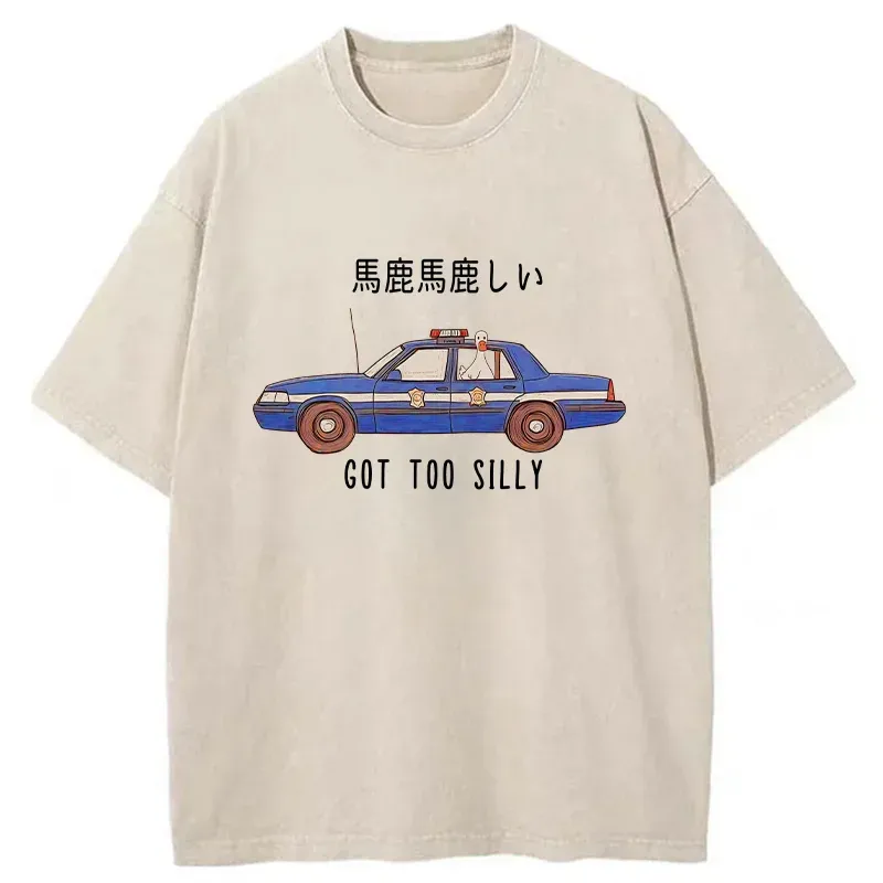 Tokyo-Tiger Stupid Goose Sitting In Police Car Washed T-Shirt
