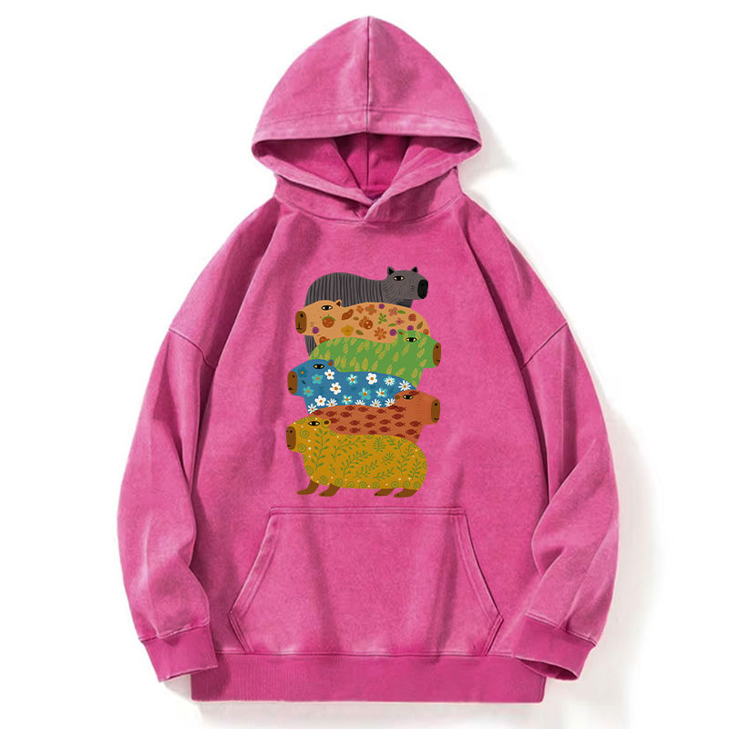 Tokyo-Tiger Colorful Capybaras Washed Hoodie