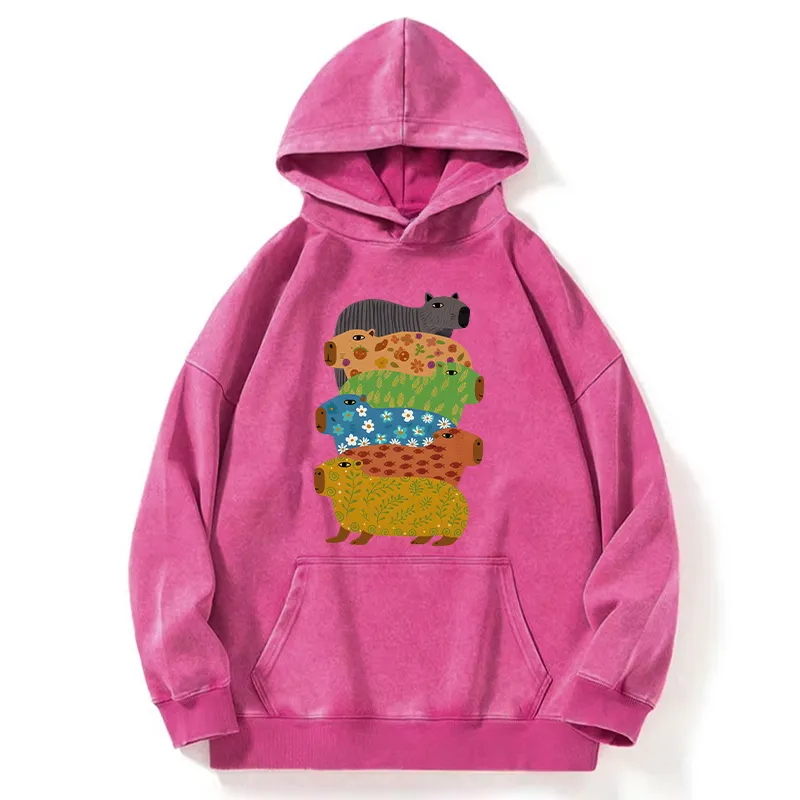 Tokyo-Tiger Colorful Capybaras Washed Hoodie