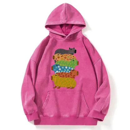 Tokyo-Tiger Colorful Capybaras Washed Hoodie