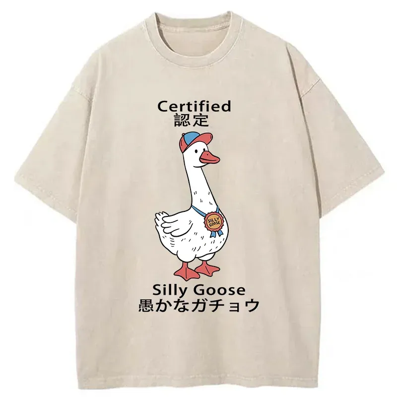 Tokyo-Tiger Certified Funny Silly Goose  Washed T-Shirt