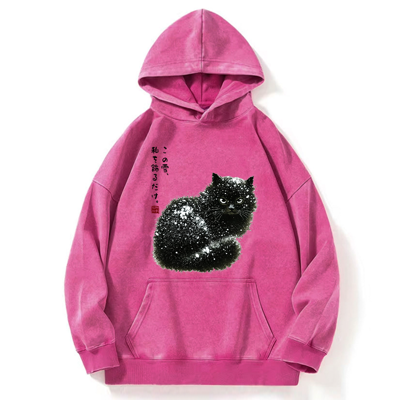 Tokyo-Tiger Black Cat Adorned by Snow Washed Hoodie