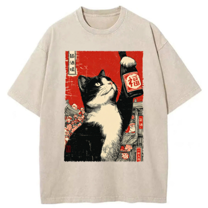 Tokyo-Tiger The Sake Cat Washed T-Shirt
