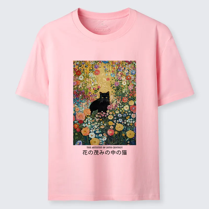 Tokyo-Tiger Black Cat In The Flower Bushes Classic T-Shirt