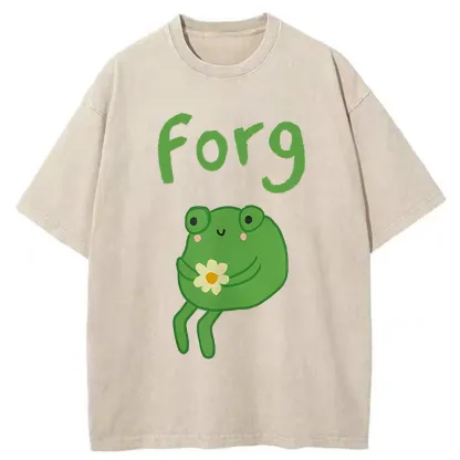 Tokyo-Tiger Cute Forg Funny Washed T-Shirt