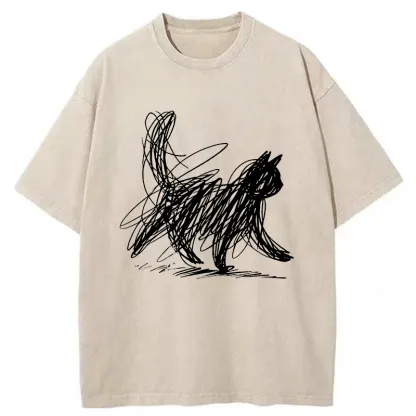 Tokyo-Tiger Minimalist Cat Art Washed T-Shirt