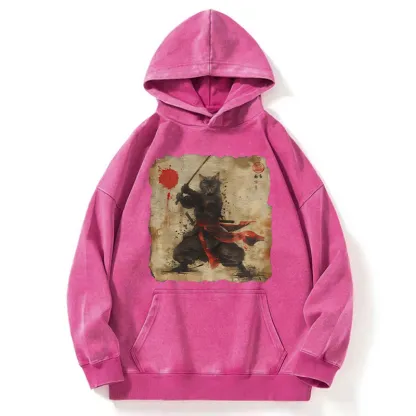 Tokyo-Tiger Retro Japanese Samurai Cat Washed Hoodie