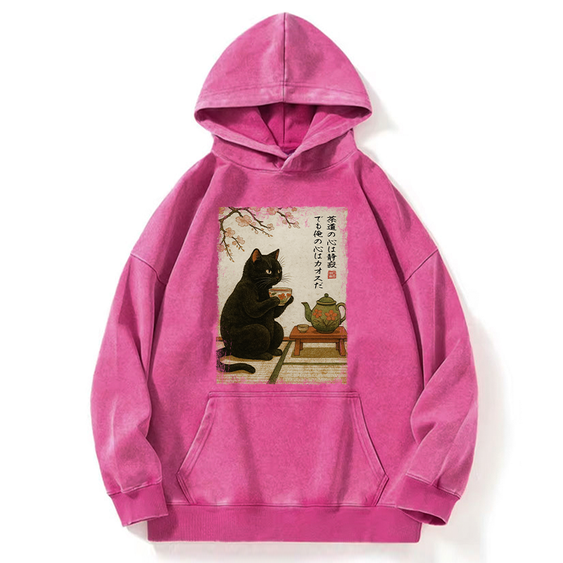 Tokyo-Tiger Tea Time With A Black Cat Washed Hoodie