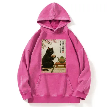 Tokyo-Tiger Tea Time With A Black Cat Washed Hoodie