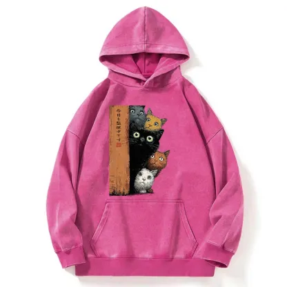 Tokyo-Tiger Five Cats Are Watching You Washed Hoodie