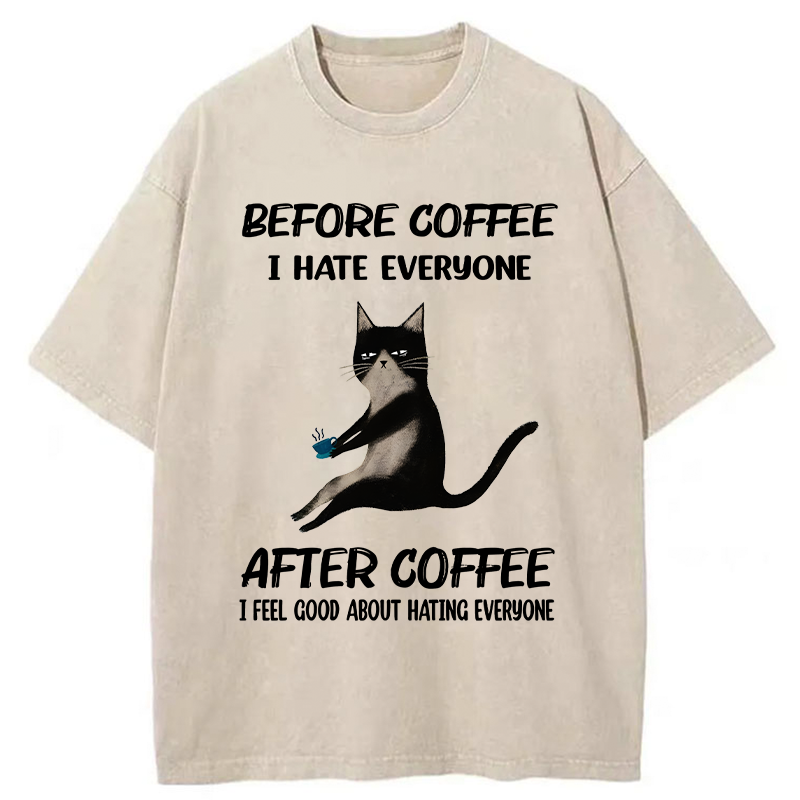 Tokyo-Tiger Hate Everyone After Drinking Coffee Washed T-Shirt