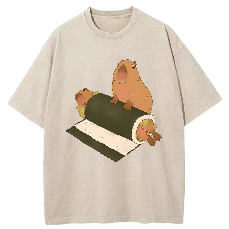 Tokyo-Tiger Capybara Sushi Washed T-Shirt