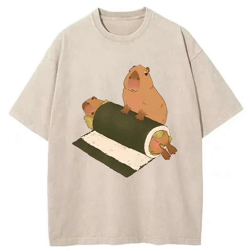 Tokyo-Tiger Capybara Sushi Washed T-Shirt