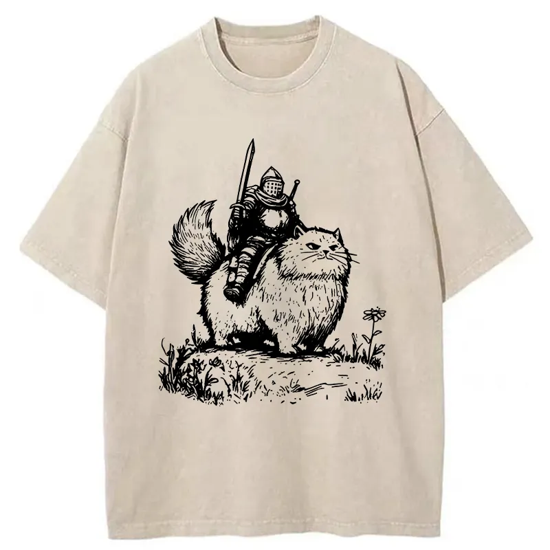 Tokyo-Tiger Knight Rides A Fat Cat Washed T-Shirt