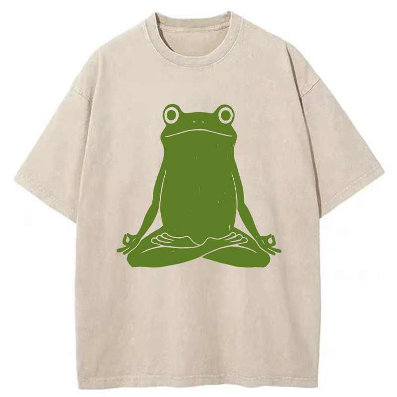 Tokyo-Tiger Yoga Frog Funny Washed T-Shirt