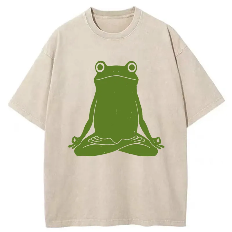 Tokyo-Tiger Yoga Frog Funny Washed T-Shirt