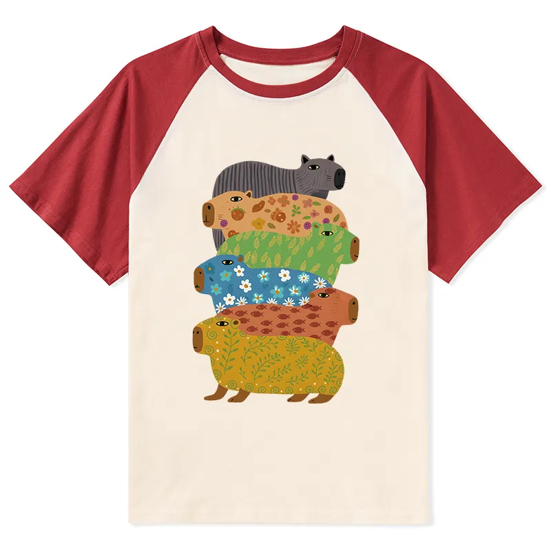 Tokyo-Tiger Colorful Capybaras Raglan T-shirt