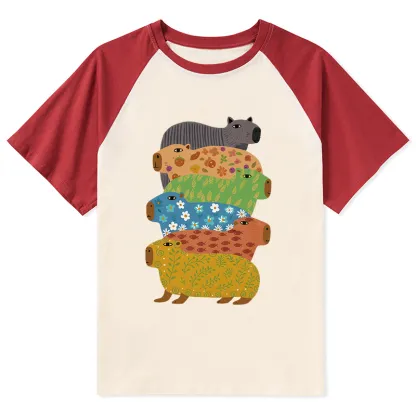 Tokyo-Tiger Colorful Capybaras Raglan T-shirt