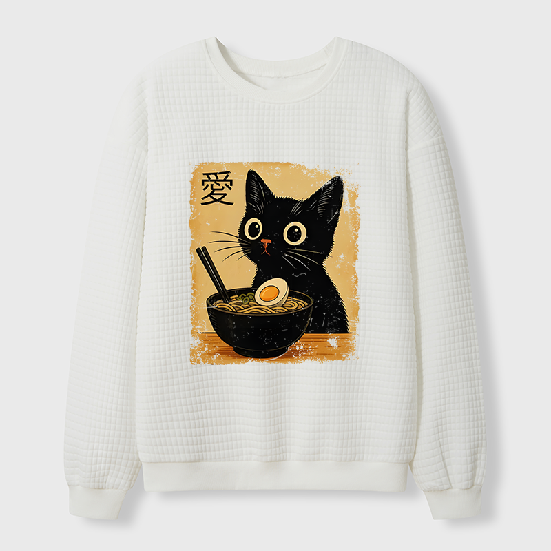 Tokyo-Tiger The Black Cat Ate Ramen Waffle Sweatshirt