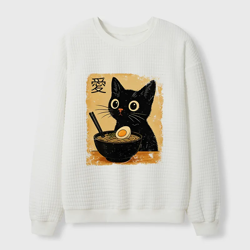 Tokyo-Tiger The Black Cat Ate Ramen Waffle Sweatshirt