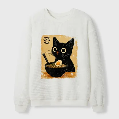 Tokyo-Tiger The Black Cat Ate Ramen Waffle Sweatshirt