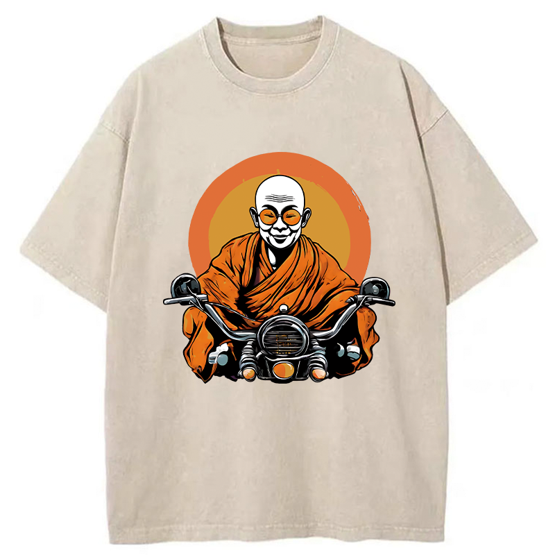 Tokyo-Tiger Monks Riding Motorcycles Washed T-Shirt