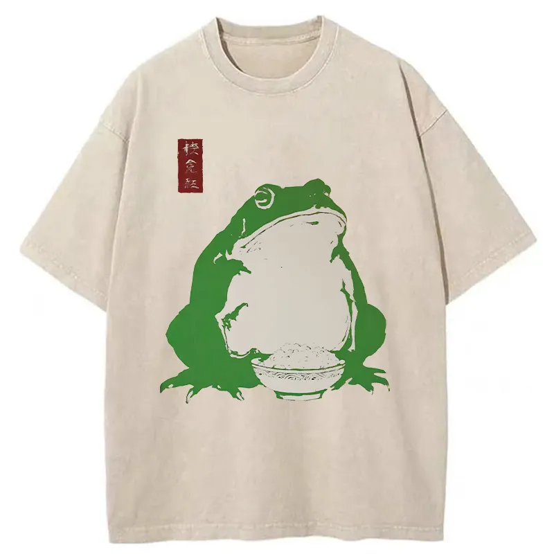 Tokyo-Tiger Fat Frog Eats Rice Washed T-Shirt