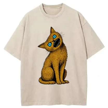 Tokyo-Tiger Horror Cat Japanese Washed T-Shirt