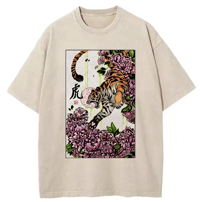Tokyo-Tiger Tiger And Peony Washed T-Shirt