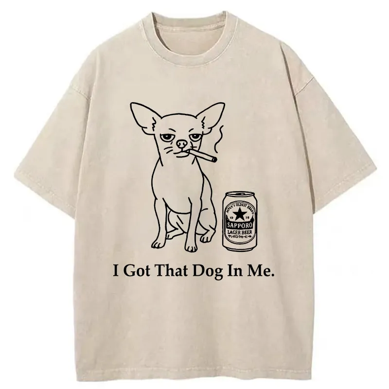 Tokyo-Tiger Chihuahua Smokes And Drinks Alcohol Washed T-Shirt