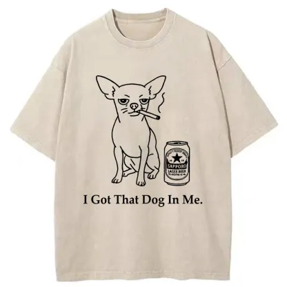 Tokyo-Tiger Chihuahua Smokes And Drinks Alcohol Washed T-Shirt