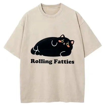 Tokyo-Tiger Rolling Fatties Cat Washed T-Shirt