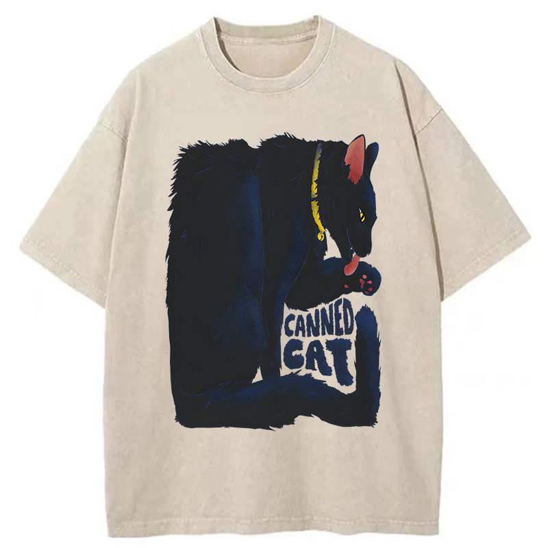 Tokyo-Tiger Cat Food Cans With Limited Width Washed T-Shirt