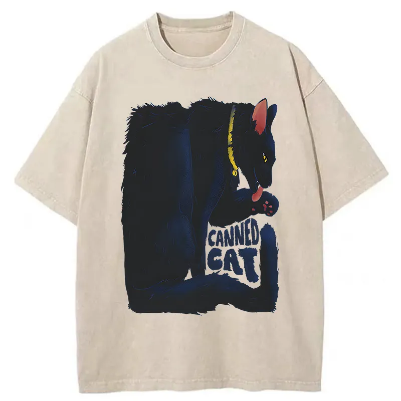 Tokyo-Tiger Cat Food Cans With Limited Width Washed T-Shirt
