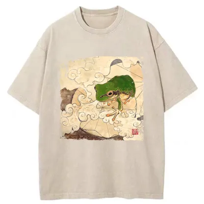 Tokyo-Tiger Vintage Frog Painting Washed T-Shirt
