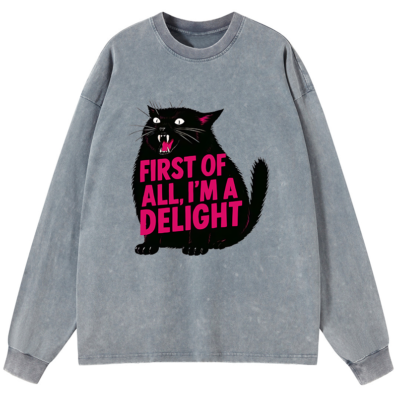 Tokyo-Tiger Roaring Black Cat Washed Long Sleeve T-Shirt