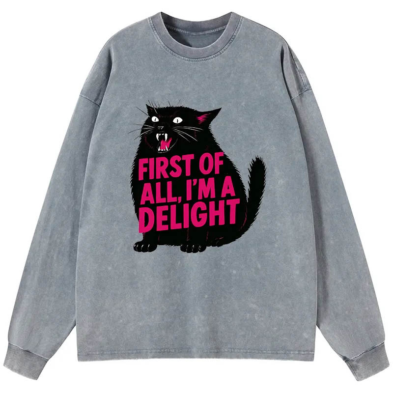 Tokyo-Tiger Roaring Black Cat Washed Long Sleeve T-Shirt