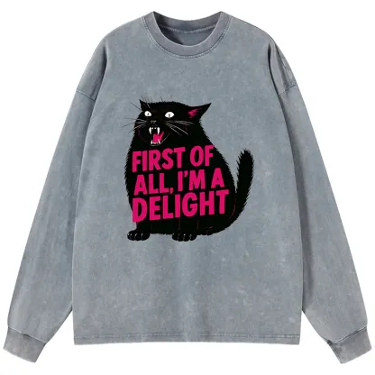 Tokyo-Tiger Roaring Black Cat Washed Long Sleeve T-Shirt