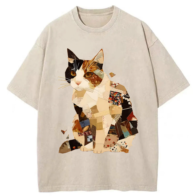 Tokyo-Tiger Painting Of A Patchwork Orange Cat Washed T-Shirt