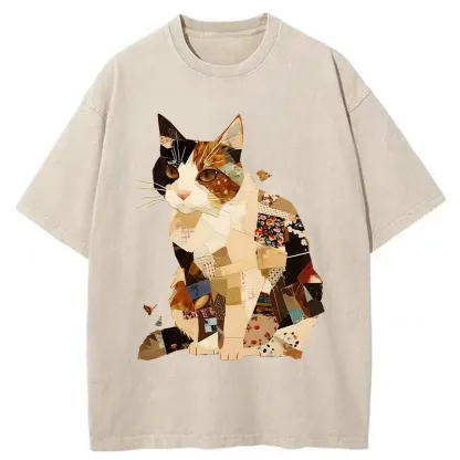 Tokyo-Tiger Painting Of A Patchwork Orange Cat Washed T-Shirt