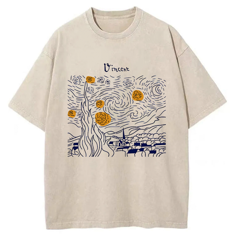 Tokyo-Tiger Minimalist Starry Sky Washed T-Shirt