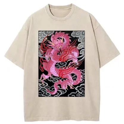 Tokyo-Tiger Pink Dragon Washed T-Shirt