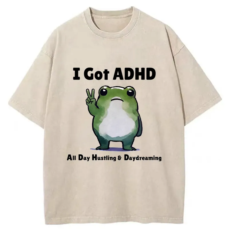 Tokyo-Tiger Frog With ADHD Funny Washed T-Shirt