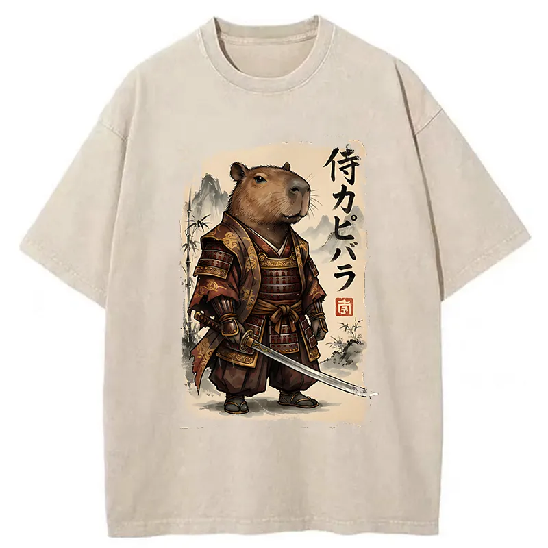 Tokyo-Tiger Samurai Capybara Washed T-Shirt