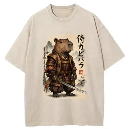 Tokyo-Tiger Samurai Capybara Washed T-Shirt