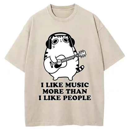 Tokyo-Tiger Music Cat Washed T-Shirt