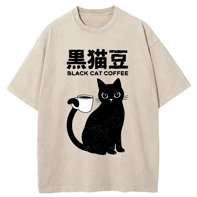 Tokyo-Tiger Black Cat And Coffee Washed T-Shirt
