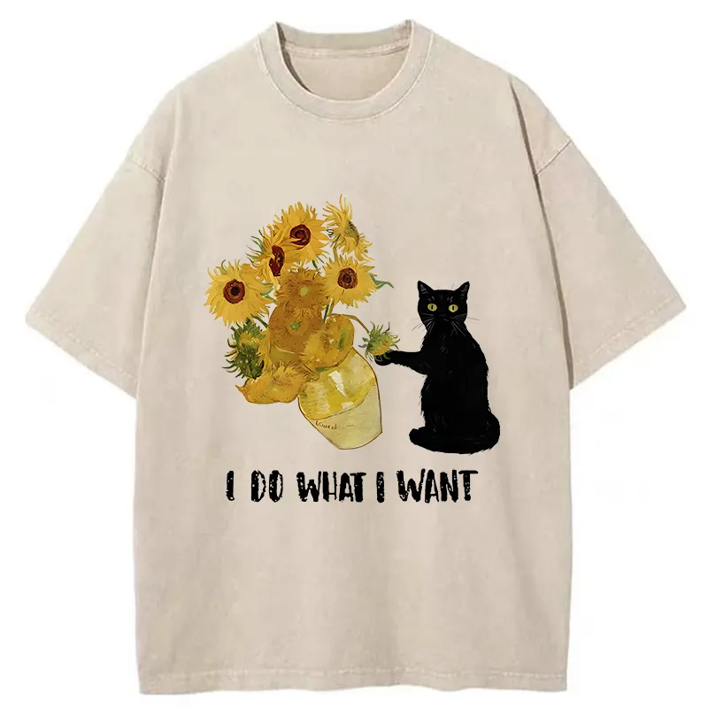 Tokyo-Tiger Mischievous Black Cat Washed T-Shirt