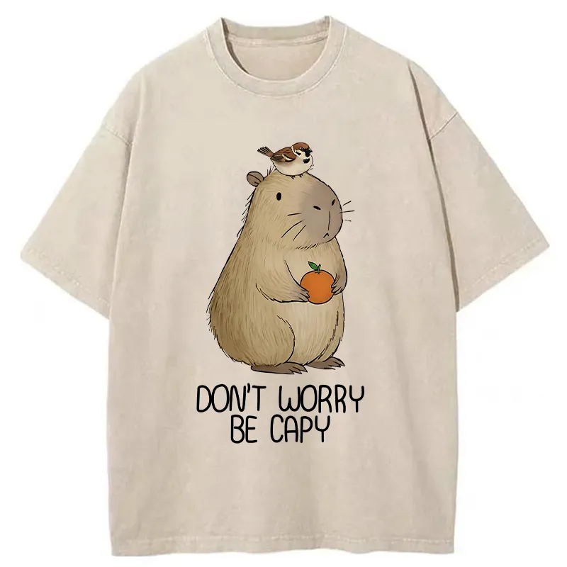 Tokyo-Tiger With Capybaras Around Everything Is Fine Washed T-Shirt Sale